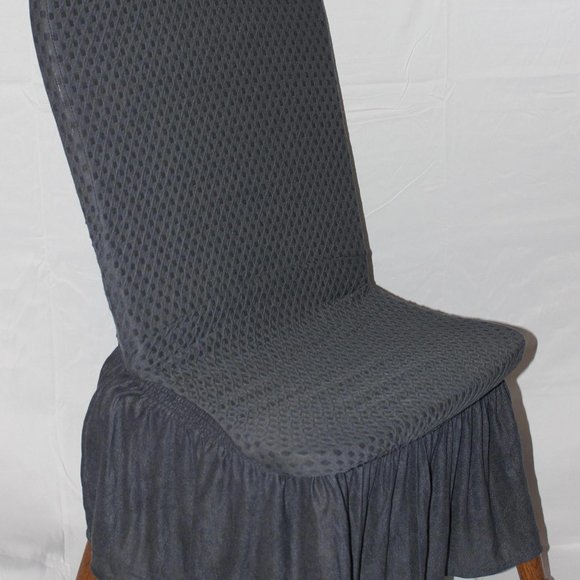 2 “CARTER” STRETCH SLIPCOVERS DINING KITCHEN CHAIR COVERS 11” RUFFLE CHARCOAL - Picture 7 of 10